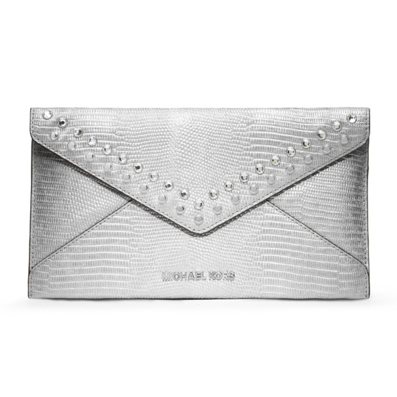 Michael Kors Handbags - Michael Kors Silver Envelope Clutch